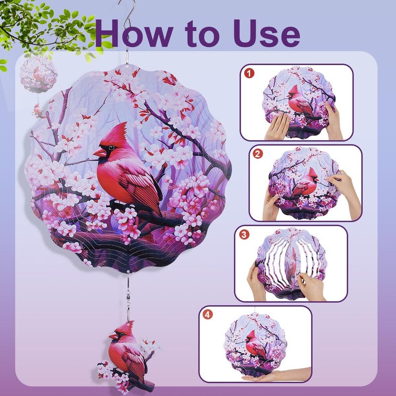 Riletese Cardinal Wind Spinners Outdoor - 3D Metal Wind Spinner for Yard and Garden Art Decor, Hanging Kinetic Wind Spinners, 12 Inch Bird Wind Sculpture, Cardinal Gifts for Women Men - Image 3